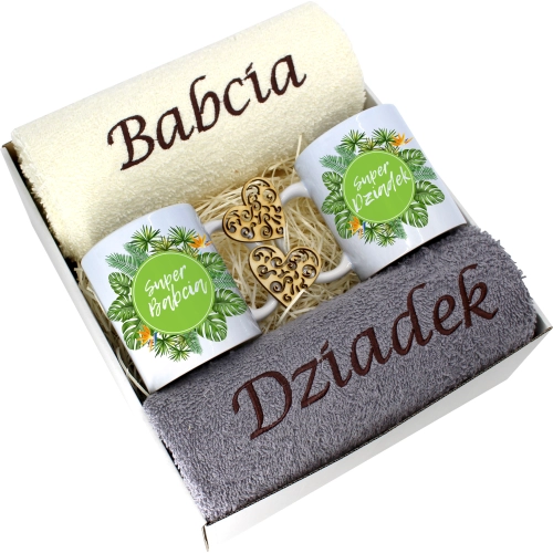 PREZENT DZIEŃ BABCI I DZIADKA RĘCZNIKI KUBKI HAFT