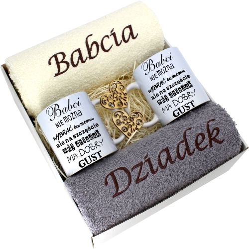 PREZENT DZIEŃ BABCI I DZIADKA RĘCZNIKI KUBKI HAFT
