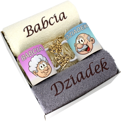 PREZENT DZIEŃ BABCI I DZIADKA RĘCZNIKI KUBKI HAFT