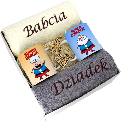 PREZENT DZIEŃ BABCI I DZIADKA RĘCZNIKI KUBKI HAFT
