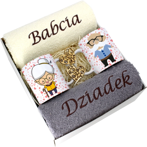 PREZENT DZIEŃ BABCI I DZIADKA RĘCZNIKI KUBKI HAFT