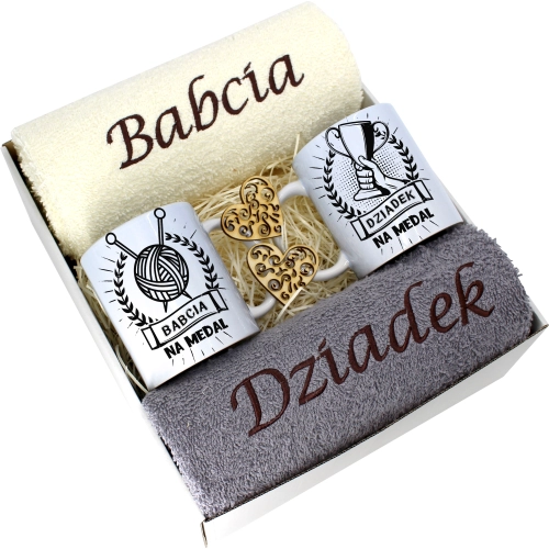 PREZENT DZIEŃ BABCI I DZIADKA RĘCZNIKI KUBKI HAFT