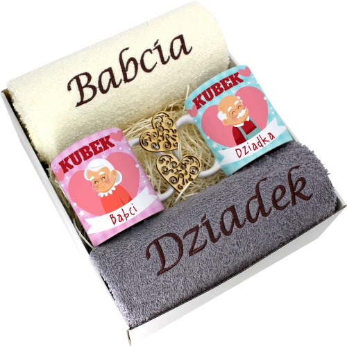 PREZENT DZIEŃ BABCI I DZIADKA RĘCZNIKI KUBKI HAFT