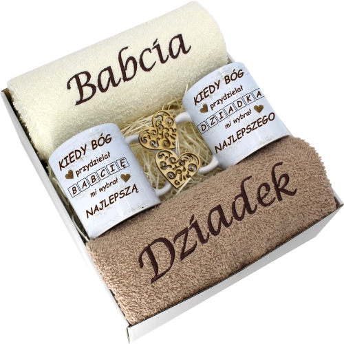 PREZENT DZIEŃ BABCI I DZIADKA RĘCZNIKI KUBKI HAFT