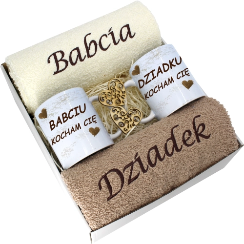 PREZENT DZIEŃ BABCI I DZIADKA RĘCZNIKI KUBKI HAFT