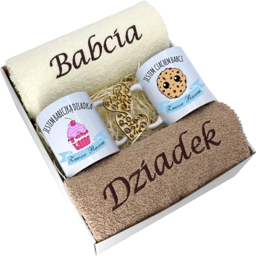 PREZENT DZIEŃ BABCI I DZIADKA RĘCZNIKI KUBKI HAFT