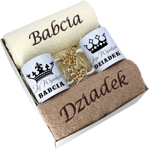 PREZENT DZIEŃ BABCI I DZIADKA RĘCZNIKI KUBKI HAFT