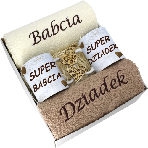 PREZENT DZIEŃ BABCI I DZIADKA RĘCZNIKI KUBKI HAFT