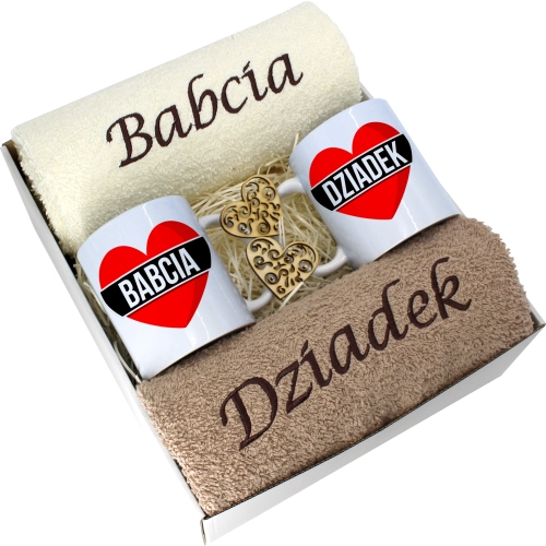 PREZENT DZIEŃ BABCI I DZIADKA RĘCZNIKI KUBKI HAFT