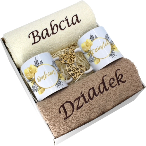 PREZENT DZIEŃ BABCI I DZIADKA RĘCZNIKI KUBKI HAFT