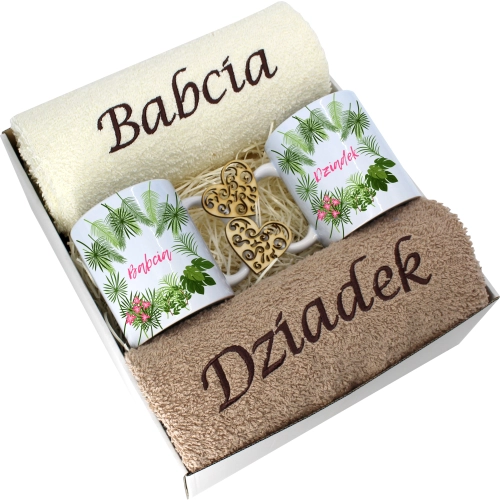 PREZENT DZIEŃ BABCI I DZIADKA RĘCZNIKI KUBKI HAFT
