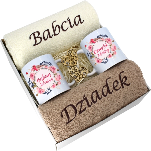 PREZENT DZIEŃ BABCI I DZIADKA RĘCZNIKI KUBKI HAFT
