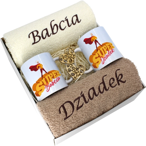 PREZENT DZIEŃ BABCI I DZIADKA RĘCZNIKI KUBKI HAFT