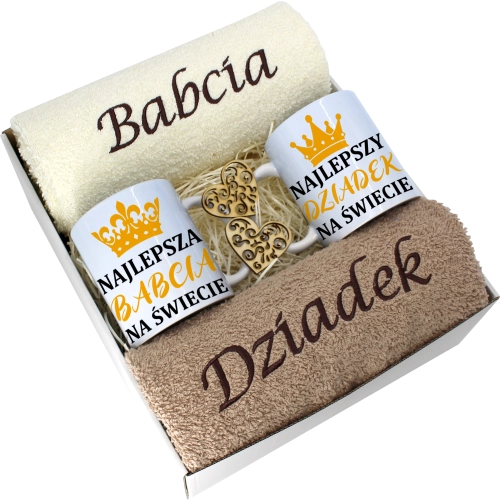 PREZENT DZIEŃ BABCI I DZIADKA RĘCZNIKI KUBKI HAFT
