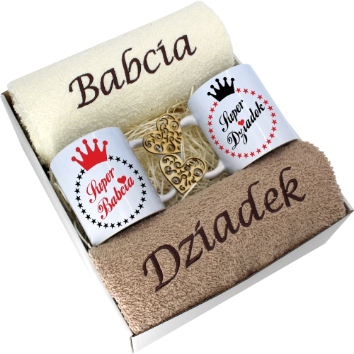 PREZENT DZIEŃ BABCI I DZIADKA RĘCZNIKI KUBKI HAFT