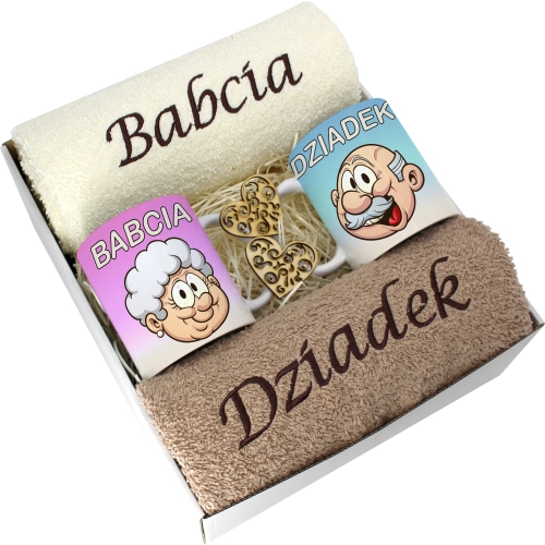 PREZENT DZIEŃ BABCI I DZIADKA RĘCZNIKI KUBKI HAFT