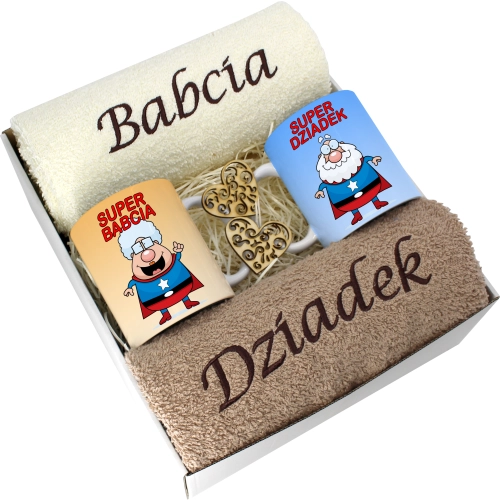 PREZENT DZIEŃ BABCI I DZIADKA RĘCZNIKI KUBKI HAFT