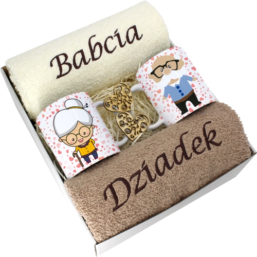 PREZENT DZIEŃ BABCI I DZIADKA RĘCZNIKI KUBKI HAFT