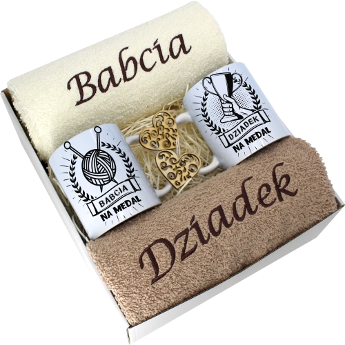 PREZENT DZIEŃ BABCI I DZIADKA RĘCZNIKI KUBKI HAFT