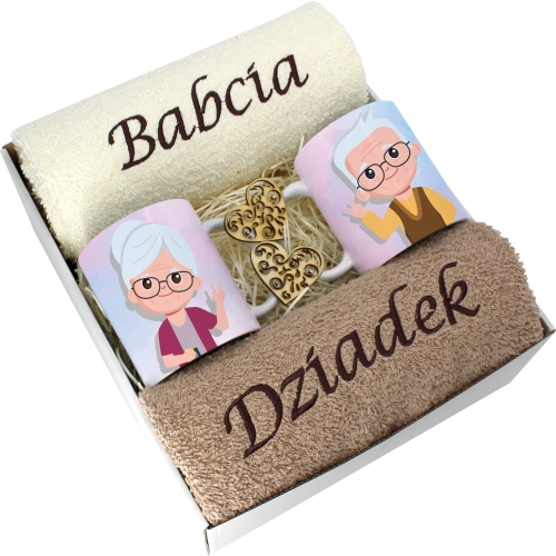 PREZENT DZIEŃ BABCI I DZIADKA RĘCZNIKI KUBKI HAFT