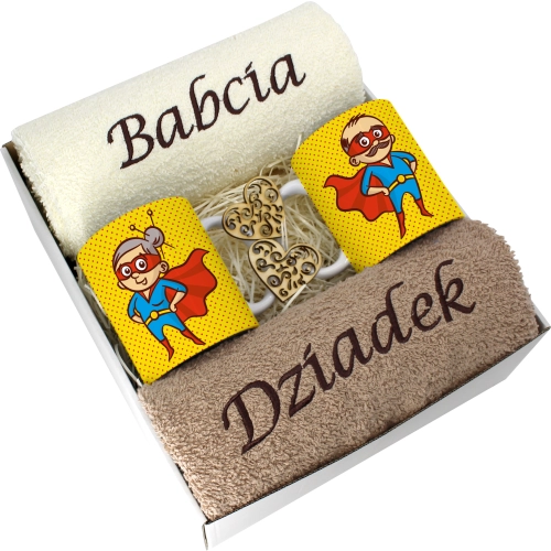 PREZENT DZIEŃ BABCI I DZIADKA RĘCZNIKI KUBKI HAFT