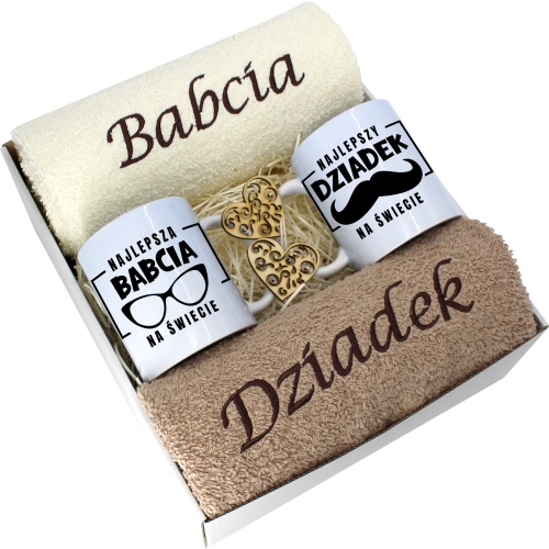 PREZENT DZIEŃ BABCI I DZIADKA RĘCZNIKI KUBKI HAFT