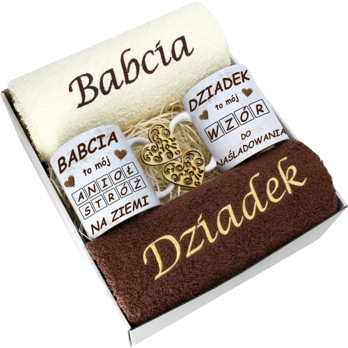 PREZENT DZIEŃ BABCI I DZIADKA RĘCZNIKI KUBKI HAFT