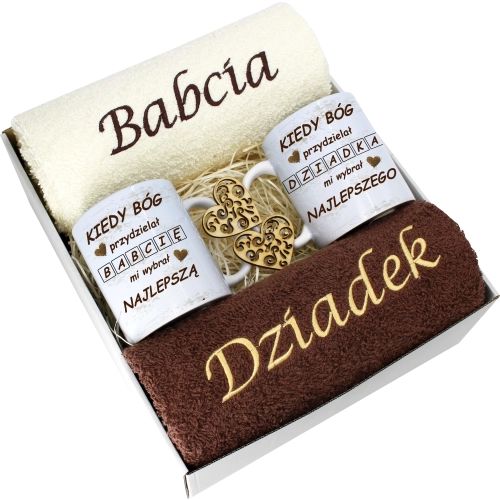 PREZENT DZIEŃ BABCI I DZIADKA RĘCZNIKI KUBKI HAFT