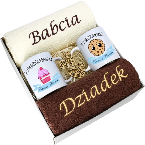 PREZENT DZIEŃ BABCI I DZIADKA RĘCZNIKI KUBKI HAFT