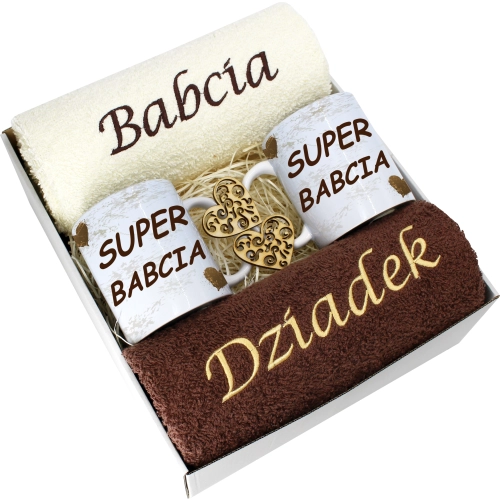 PREZENT DZIEŃ BABCI I DZIADKA RĘCZNIKI KUBKI HAFT