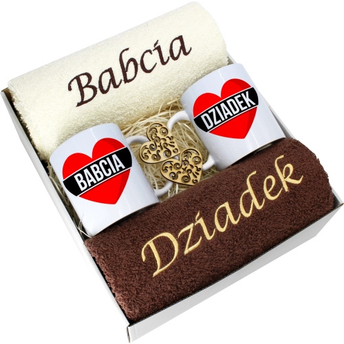 PREZENT DZIEŃ BABCI I DZIADKA RĘCZNIKI KUBKI HAFT