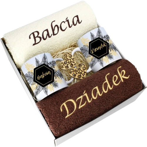 PREZENT DZIEŃ BABCI I DZIADKA RĘCZNIKI KUBKI HAFT