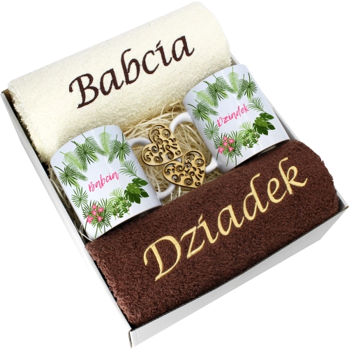 PREZENT DZIEŃ BABCI I DZIADKA RĘCZNIKI KUBKI HAFT