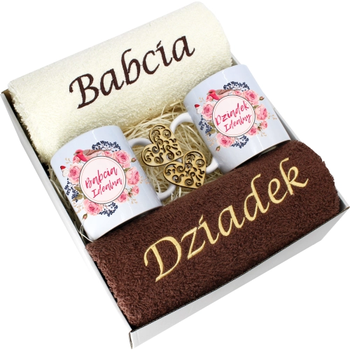 PREZENT DZIEŃ BABCI I DZIADKA RĘCZNIKI KUBKI HAFT