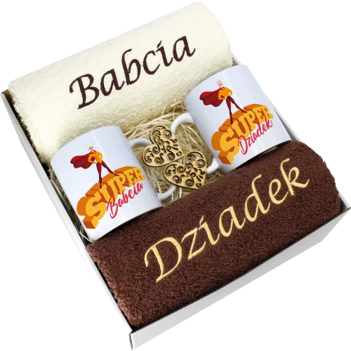 PREZENT DZIEŃ BABCI I DZIADKA RĘCZNIKI KUBKI HAFT