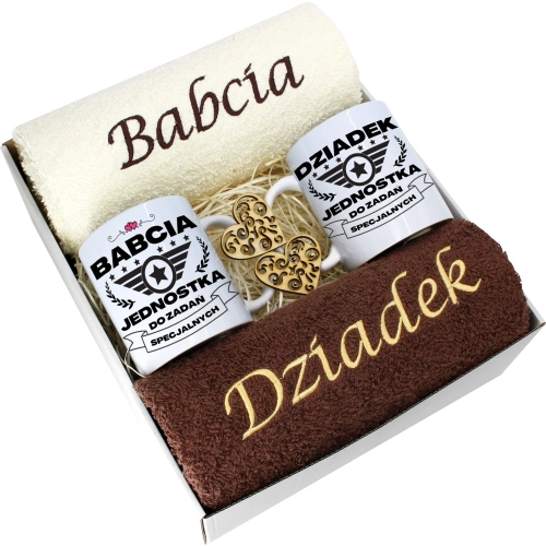 PREZENT DZIEŃ BABCI I DZIADKA RĘCZNIKI KUBKI HAFT