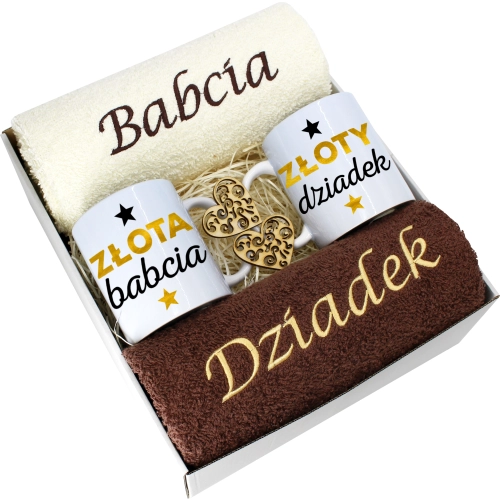 PREZENT DZIEŃ BABCI I DZIADKA RĘCZNIKI KUBKI HAFT