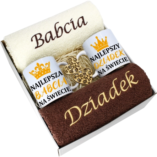 PREZENT DZIEŃ BABCI I DZIADKA RĘCZNIKI KUBKI HAFT