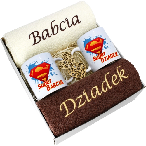 PREZENT DZIEŃ BABCI I DZIADKA RĘCZNIKI KUBKI HAFT