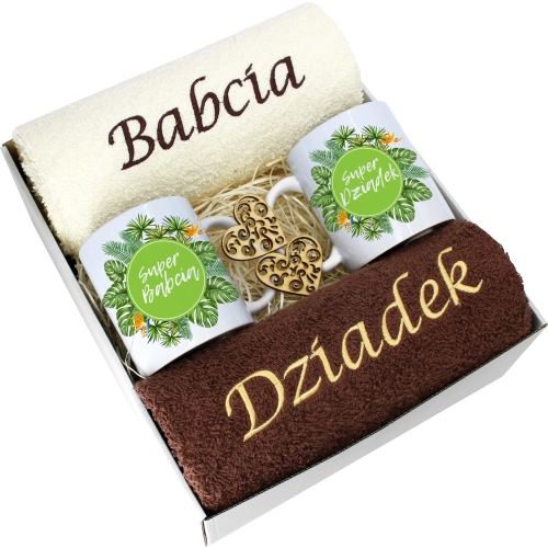 PREZENT DZIEŃ BABCI I DZIADKA RĘCZNIKI KUBKI HAFT