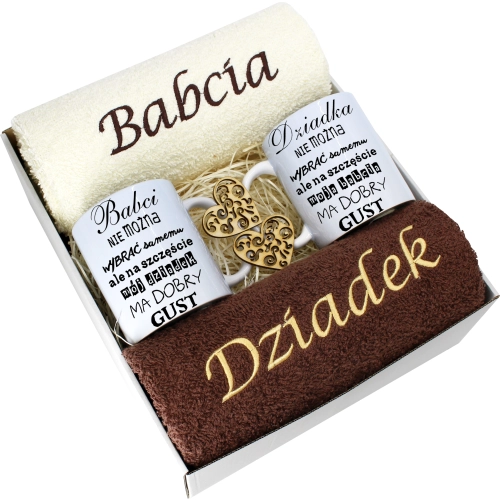 PREZENT DZIEŃ BABCI I DZIADKA RĘCZNIKI KUBKI HAFT