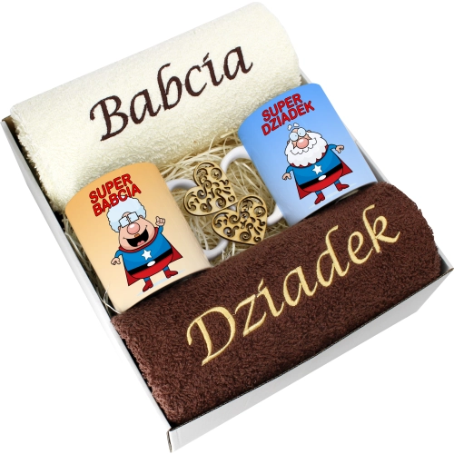PREZENT DZIEŃ BABCI I DZIADKA RĘCZNIKI KUBKI HAFT