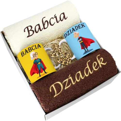 PREZENT DZIEŃ BABCI I DZIADKA RĘCZNIKI KUBKI HAFT