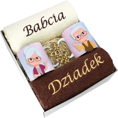 PREZENT DZIEŃ BABCI I DZIADKA RĘCZNIKI KUBKI HAFT