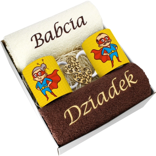 PREZENT DZIEŃ BABCI I DZIADKA RĘCZNIKI KUBKI HAFT