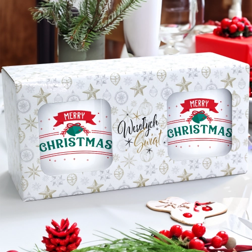 ŚWIĄTECZNY KOMPLET KUBKÓW 330ml NA PREZENT MIKOŁAJ ZESTAW W PUDEŁKU DRUK