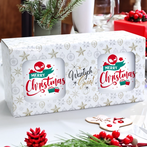 ŚWIĄTECZNY KOMPLET KUBKÓW 330ml LATTE PREZENT MIKOŁAJ ZESTAW W PUDEŁKU DRUK