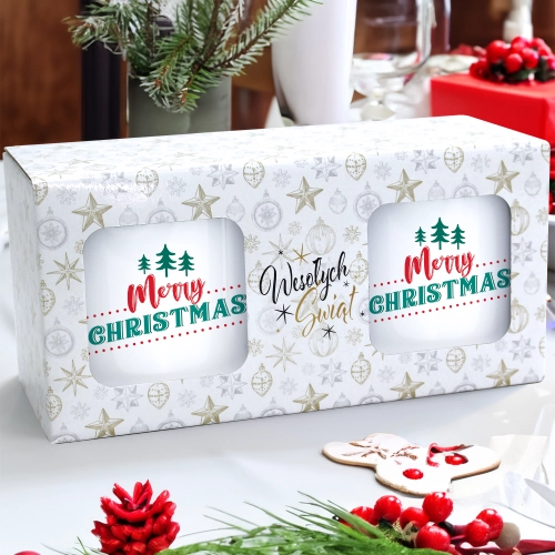 ŚWIĄTECZNY KOMPLET KUBKÓW 330ml LATTE PREZENT MIKOŁAJ ZESTAW W PUDEŁKU DRUK