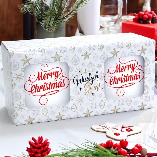 ŚWIĄTECZNY KOMPLET KUBKÓW 330ml LATTE PREZENT MIKOŁAJ ZESTAW W PUDEŁKU DRUK