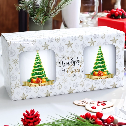 ŚWIĄTECZNY KOMPLET KUBKÓW 330ml NA PREZENT MIKOŁAJ ZESTAW W PUDEŁKU DRUK